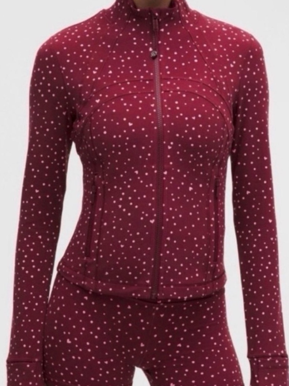 lululemon athletica Maroon Jacket with Pink Polka Dots SET